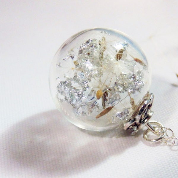 Real Dandelion Necklace, Make a Wish, Blown Glass Bead, Christmas Gift, Inspirational Jewellery