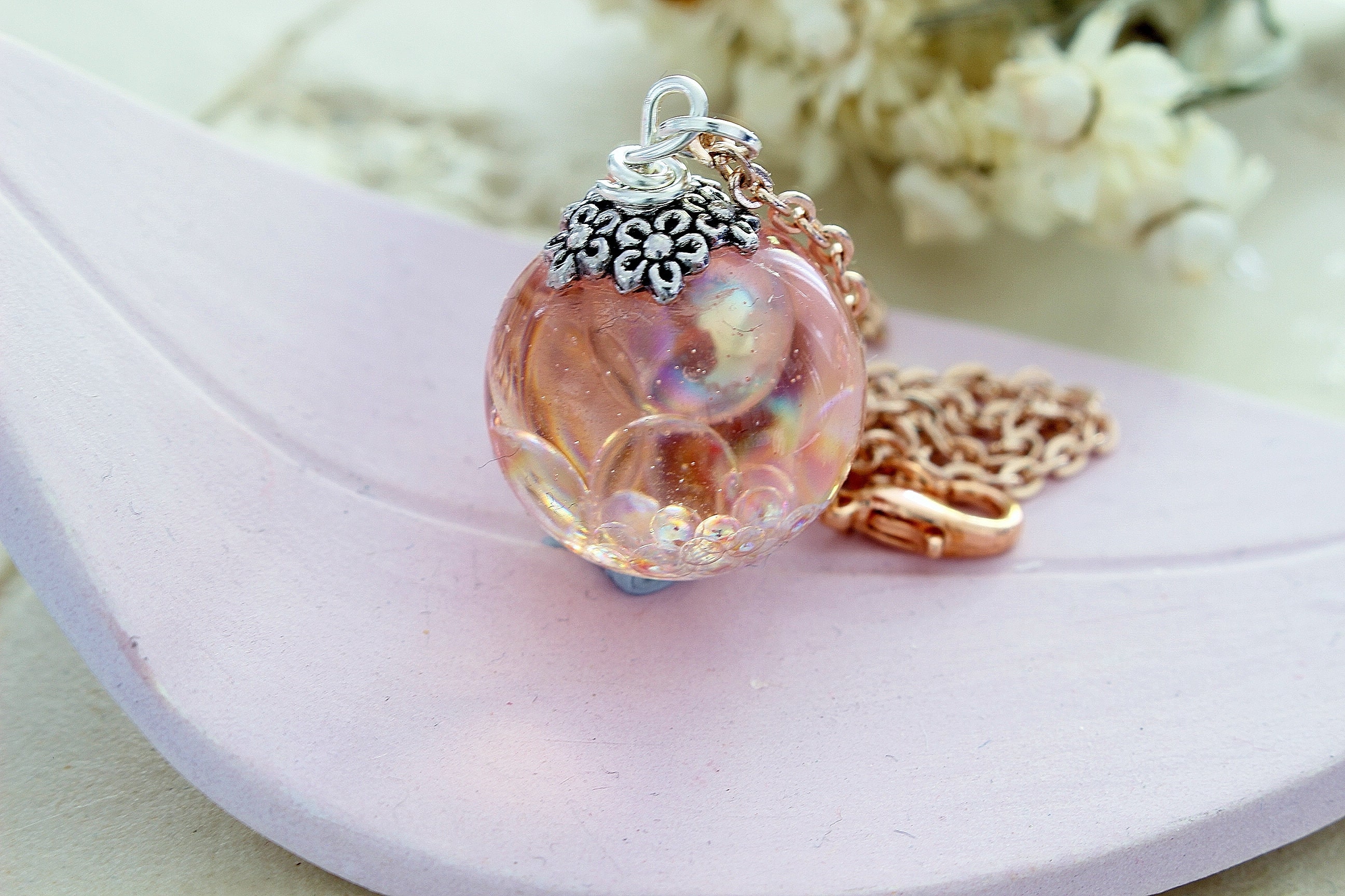 Fairy Necklace Rose Gold Resin Necklace Fairy Jewelry Forest