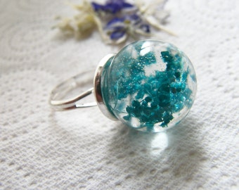 Real Flower Ring, Baby's Breath Ring, Eco Friendly, Flower Orb Ring, Jewelry for Her, Gift for Women, Sister Gift