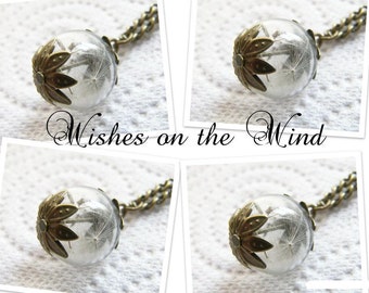 Dandelion Seed Glass Orb Necklace,  Set of 4, Bridesmaids Gift, Small Orb, Bridesmaids Jewelry, Gift for Her