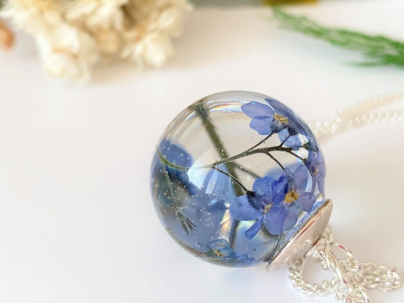 Forget me Not Necklace, Real Flower Necklace, Nature Inspired, Resin Necklace, Something Blue, Remembrance Necklace, Bridal Jewellery image 4