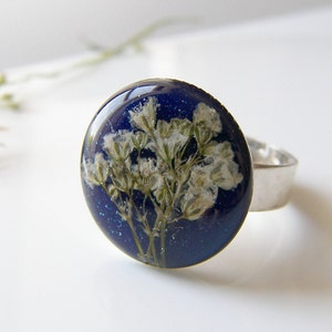 Blue Resin Ring, Pressed Flower Blue Ring, Gift for Women, Botanical Ring, Pressed Flower Jewelry image 1