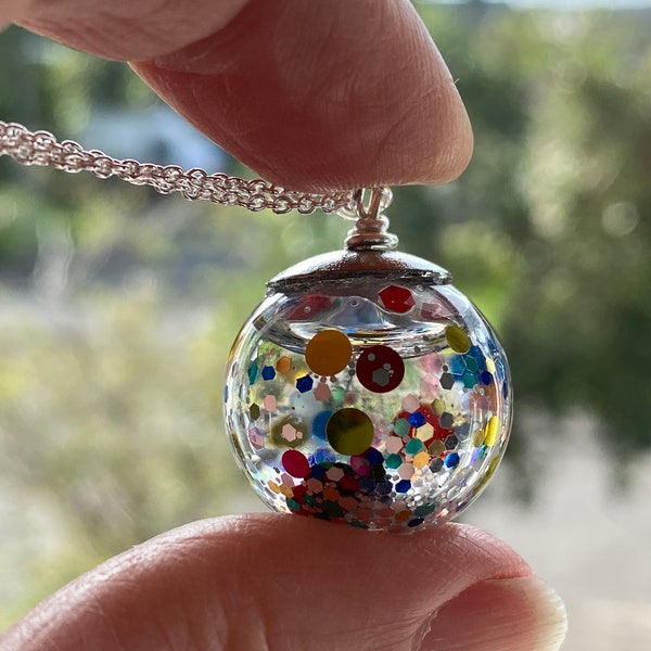 Collier boule à neige, collier shaker, bulle de fée, cadeau pour fille, collier bulles, cadeau de fête