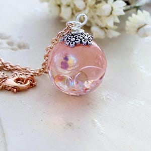 Rose Gold Fairy Necklace – Shimmering Bubble Orb – Magical Resin Pendant – Fairycore Jewellery