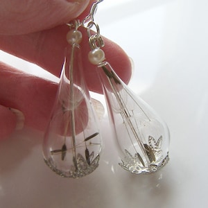 Dandelion Earrings, Make a Wish, Glass Teardrops, Dandelion Jewelry, Bridesmaids Jewelry, Gift for Her, Boho Wedding