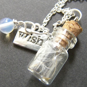 Glass Vial with Dandelion Seeds Charm Necklace Make a Wish Pendant, Holiday Gift, Jewelry for Women image 1