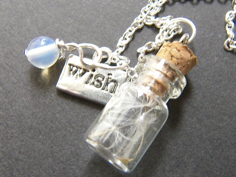 Glass Vial with Dandelion Seeds Charm Necklace Make a Wish Pendant, Holiday Gift, Jewelry for Women image 1