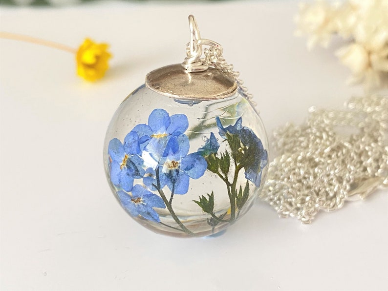 Forget me Not Necklace, Real Flower Necklace, Nature Inspired, Resin Necklace, Something Blue, Remembrance Necklace, Bridal Jewellery image 5