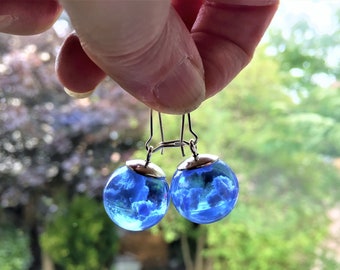 Blue Sky Cloud Resin Earrings, Fluffy White Clouds, Nature Gift for Her, Cloudy Skies