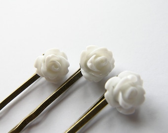 White Rose Bobby Pin Set, Gift for Her, Jewelry for Women