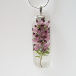 Heather Pendant, Gift for Her, Real Flower, Botanical Necklace, Nature Jewelry, Eco Friendly, Purple Scottish Heather, Gift for Her image 1