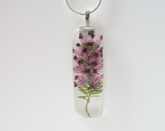 Heather Pendant, Gift for Her, Real Flower, Botanical Necklace, Nature Jewelry, Eco Friendly, Purple Scottish Heather, Gift for Her