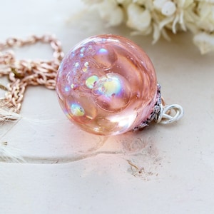 Rose Gold Pink Tinted Magical Fairy Bubble Sphere Resin Necklace - Stunning Handmade Keepsake, Gift for Daughter, Birthday Gift