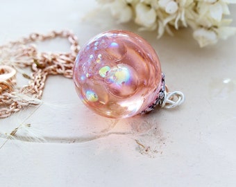 Rose Gold Pink Tinted Magical Fairy Bubble Sphere Resin Necklace - Stunning Handmade Keepsake, Gift for Daughter, Birthday Gift