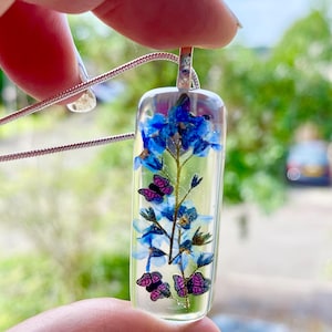Forget Me Not Butterfly Necklace - Real Pressed Flower Pendant - Handmade Resin Jewellery