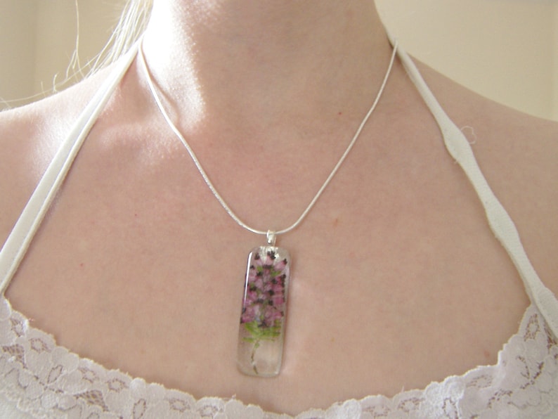 Heather Pendant, Gift for Her, Real Flower, Botanical Necklace, Nature Jewelry, Eco Friendly, Purple Scottish Heather, Gift for Her image 4