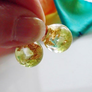 Peridot Earrings, Peridot Jewelry, Natural Peridot with Gold Flakes, Stud Orb, August Birthstone, Eco Resin, Jewelry for Women, Gift for Her image 5