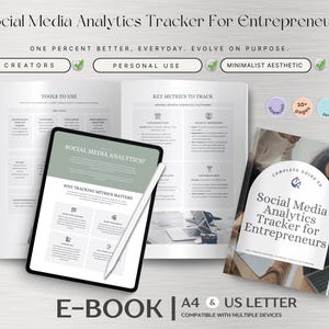 Social Media Analytics Tracker, Entrepreneur eBook, Social Metrics Log, Growth Tracker, Content Insights, PDF Download, Digital Planner