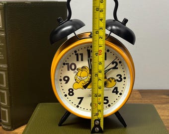 Vintage Garfield Alarm Clock, Sunbeam 1978, Double Bell, Orange