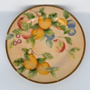 Grand plat de service PTS Interiors Newbury, plat à fruits en grès, décor fruits, service de table, style cottage, 12 pouces