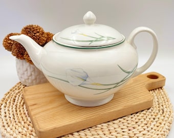 Tetera vintage Sadler England con motivo de cala, porcelana inglesa con tapa, colección de teteras florales blancas