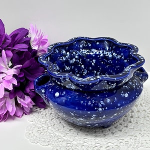 Doniczka ceramiczna z systemem nawadniania, w niebieskie kropki, doniczka na fiołki afrykańskie, podwójna doniczka, ozdobny zbiornik wewnętrzny