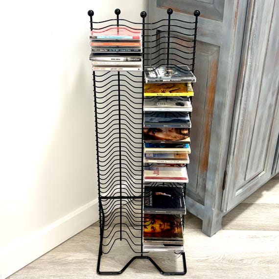 Vintage Black Metal CD Storage Tower – Vertical Stand for 96 Cds
