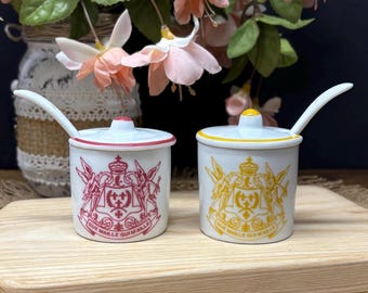 Dijon mustard pot, Maille 1747 porcelain, red or yellow, with spoon, French kitchen decoration, sold individually
