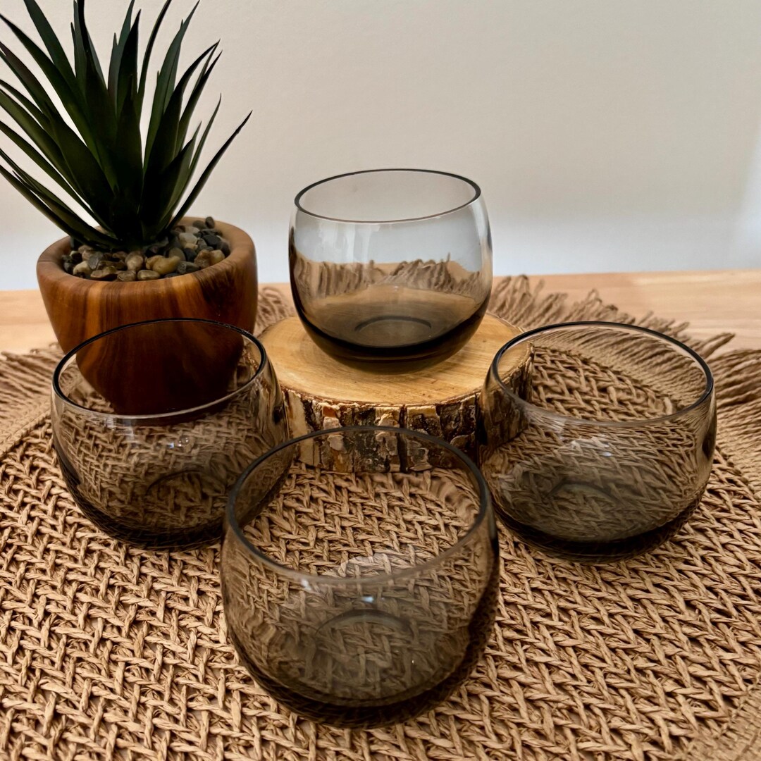 Set of 4 Smoked Grey Roly Poly Glasses – Vintage MCM Glasses – Mad Men ...