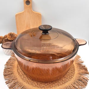 Cazuela Pyrex Vision de 4,5 L con tapa de vidrio ámbar, cazuela vintage de Corning USA, olla de vidrio, utensilios de cocina retro.