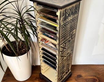 Large Vintage Black Metal CD Tower, Vertical Storage for 90 Discs
