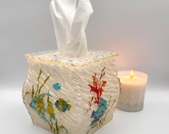 Funda acrílica para caja de pañuelos con diseño de peces, decoración vintage para el baño.