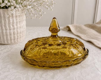 Vintage Anchor Hocking Fairfield amber glass butter dish, covered, 1970s