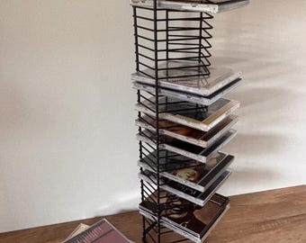 Vintage Black Metal CD Storage Tower, Vertical Stand for 96 Cds