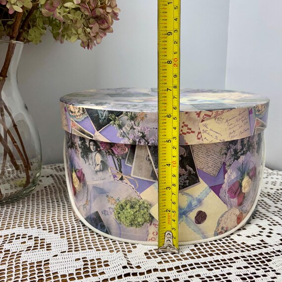 Vintage 1990s Round Hat Box, Decorative Storage Box, Shabby  display picture 3