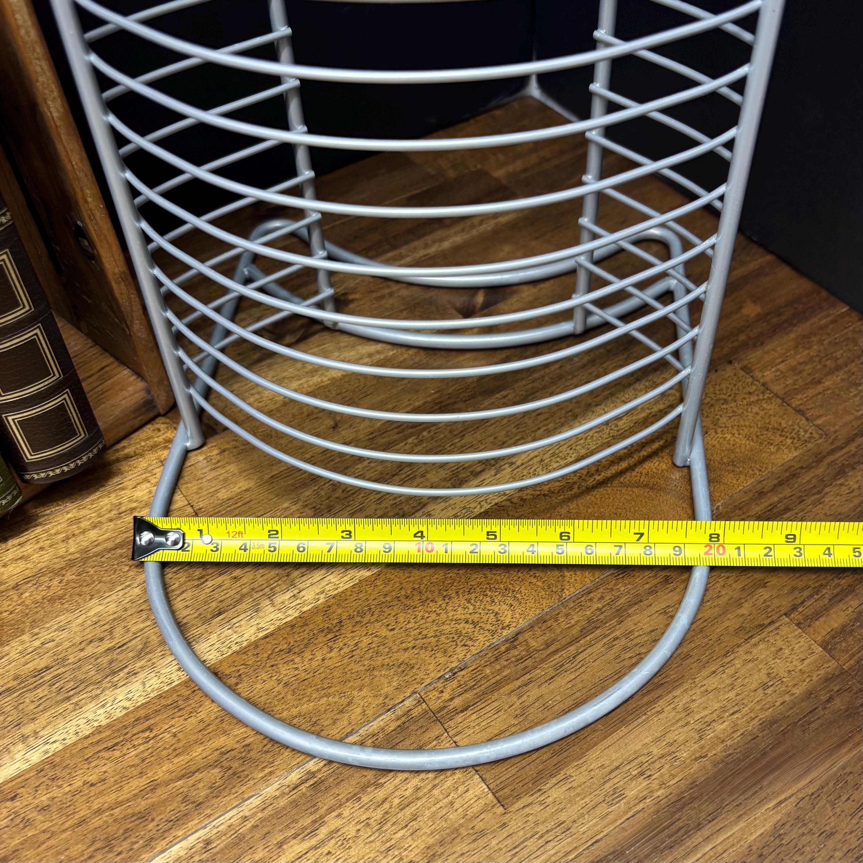 Vintage CD/DVD Storage Tower, Grey Metal Media Stand, Disc Shelf