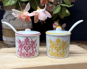 Pot à moutarde Maille 1747 en porcelaine avec cuillère, pot Dijon français rouge ou jaune, vendu à l’unité