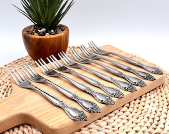 Lot de 8 fourchettes à cocktail vintage Korea acier inoxydable, mini fourchettes 3 dents apéro olives tapas rétro