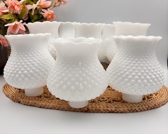 Hobnail tulip globe in milk glass, vintage white lampshade sold individually, scalloped replacement globe