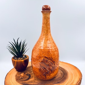 Ceramic carafe signed Goyer Québec, handcrafted bottle with stopper, vintage Quebec pottery, rustic decor