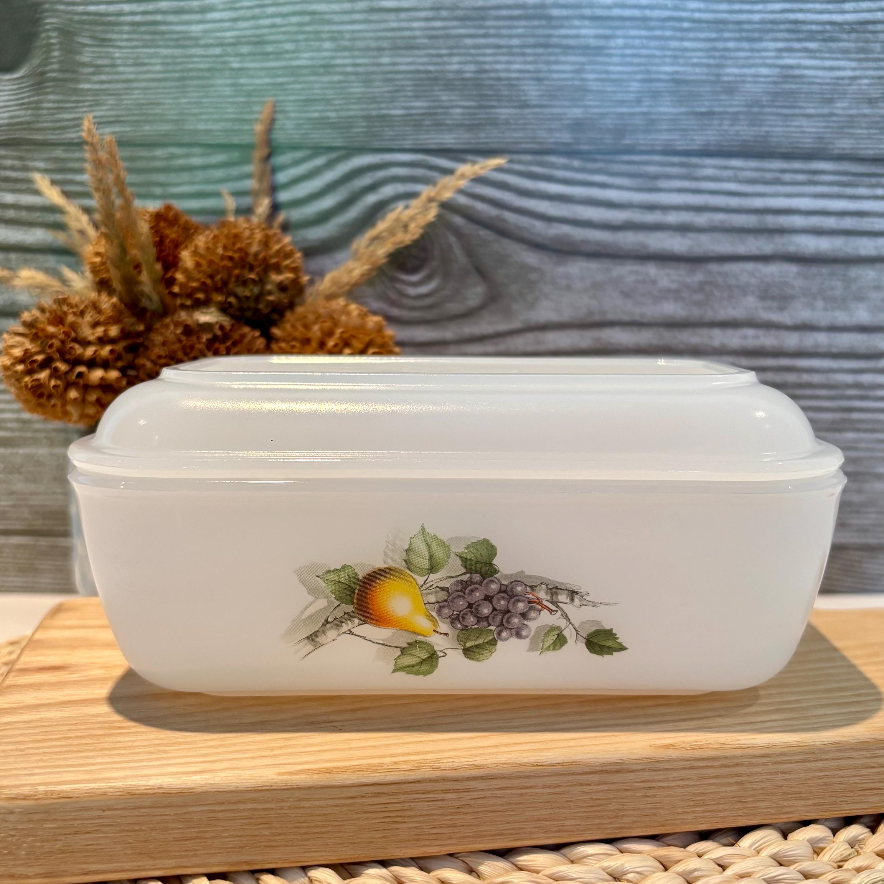 Beurrier arcopal france fruits de france, verre opalin blanc