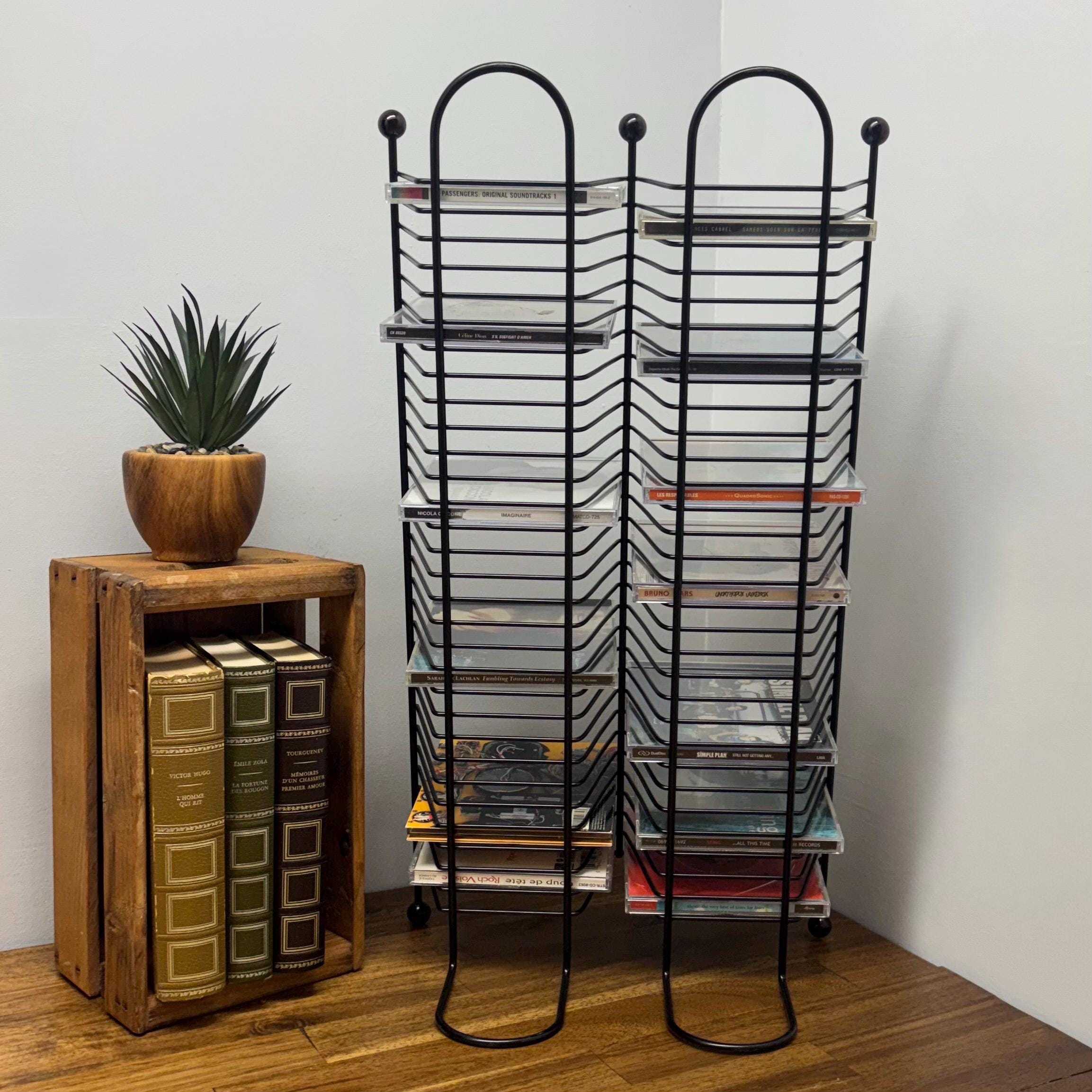 Double Black Metal CD Rack, 60 CD Storage Tower, Retro 90s Wired Stand ...