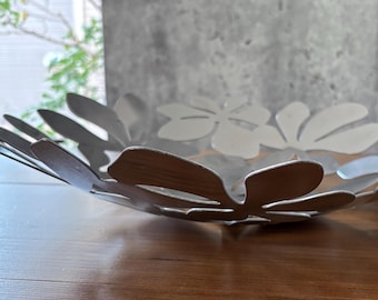 IKEA Stockholm Monika Mulder Basket, Silver Metal Floral Fruit