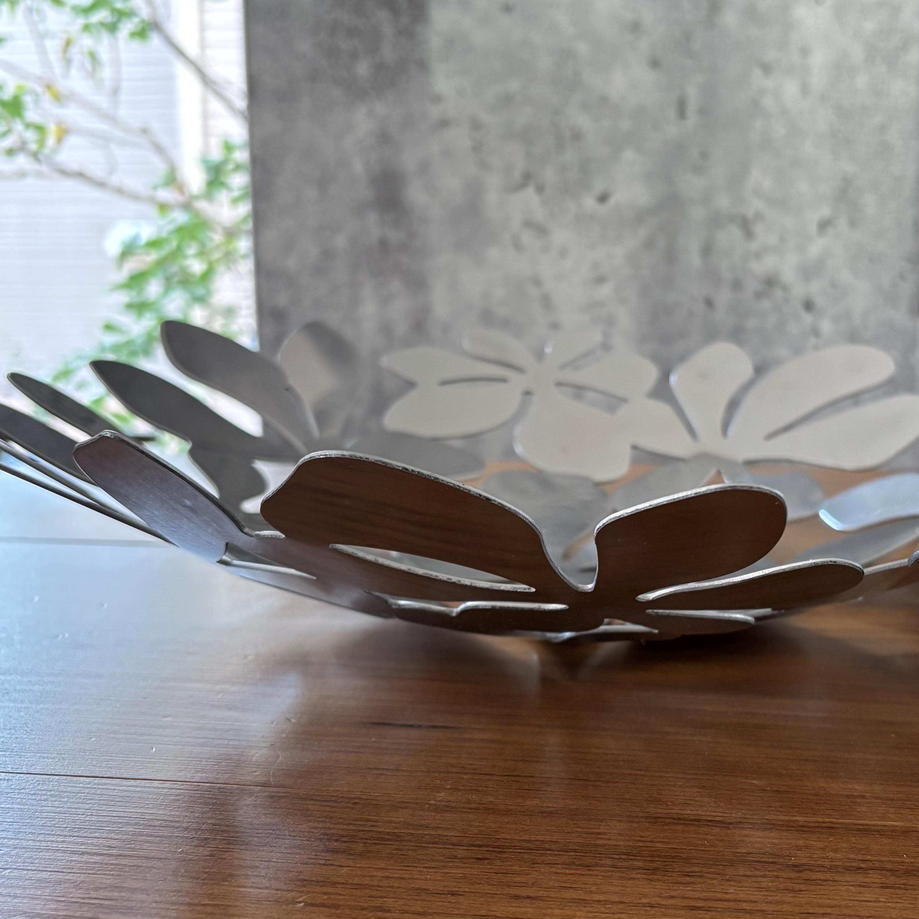 IKEA Stockholm Monika Mulder Basket, Silver Metal Floral Fruit
