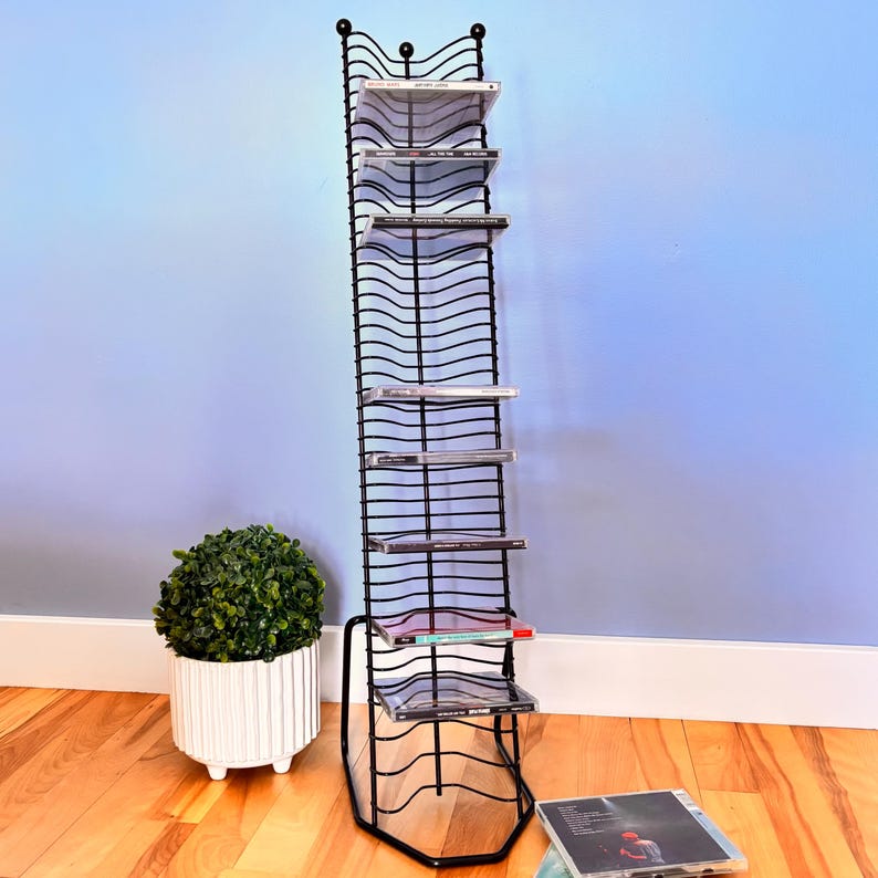 Vintage Black Metal CD Storage Tower – Vertical Stand for 45 Cds / 42 ...
