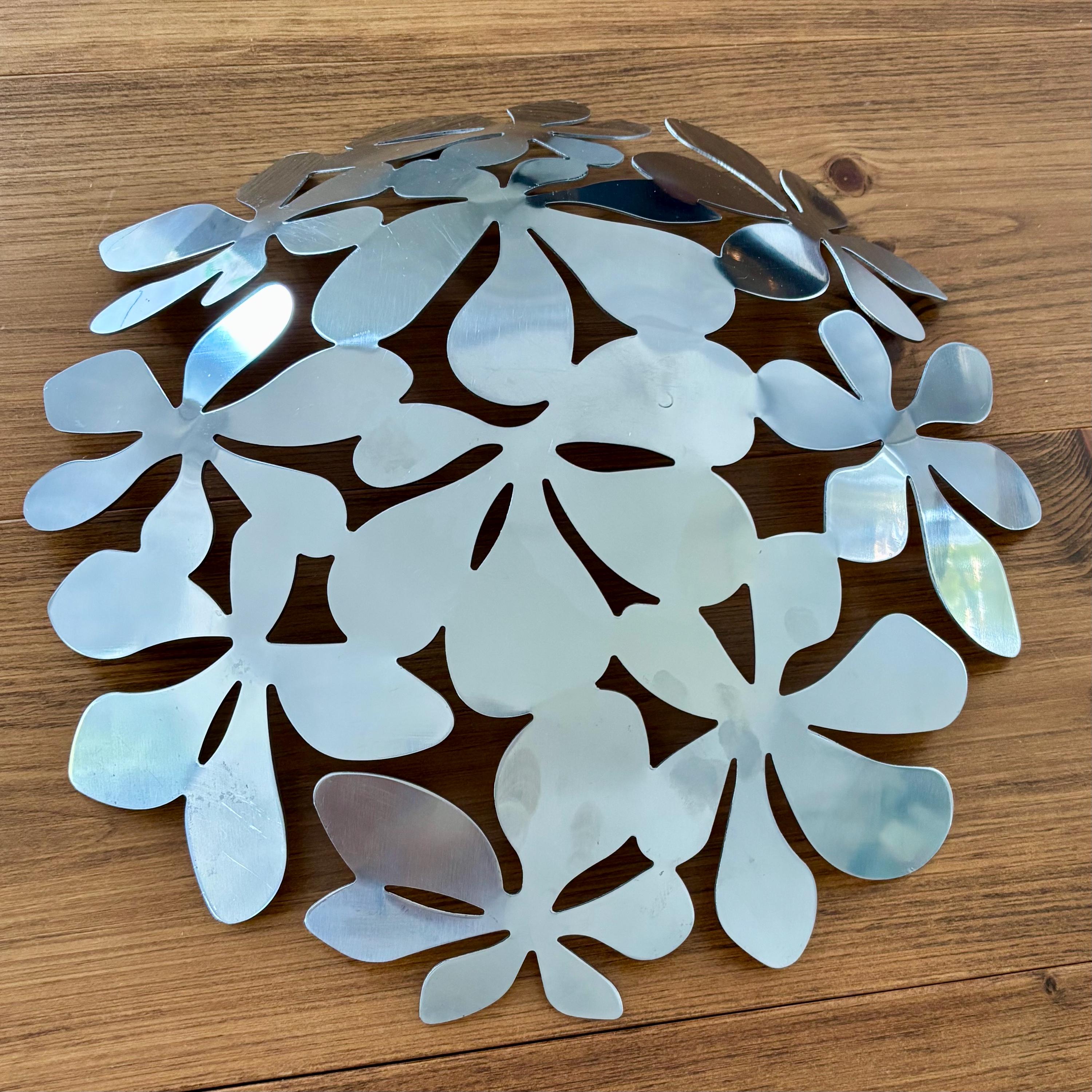 IKEA Stockholm Monika Mulder Basket, Silver Metal Floral Fruit