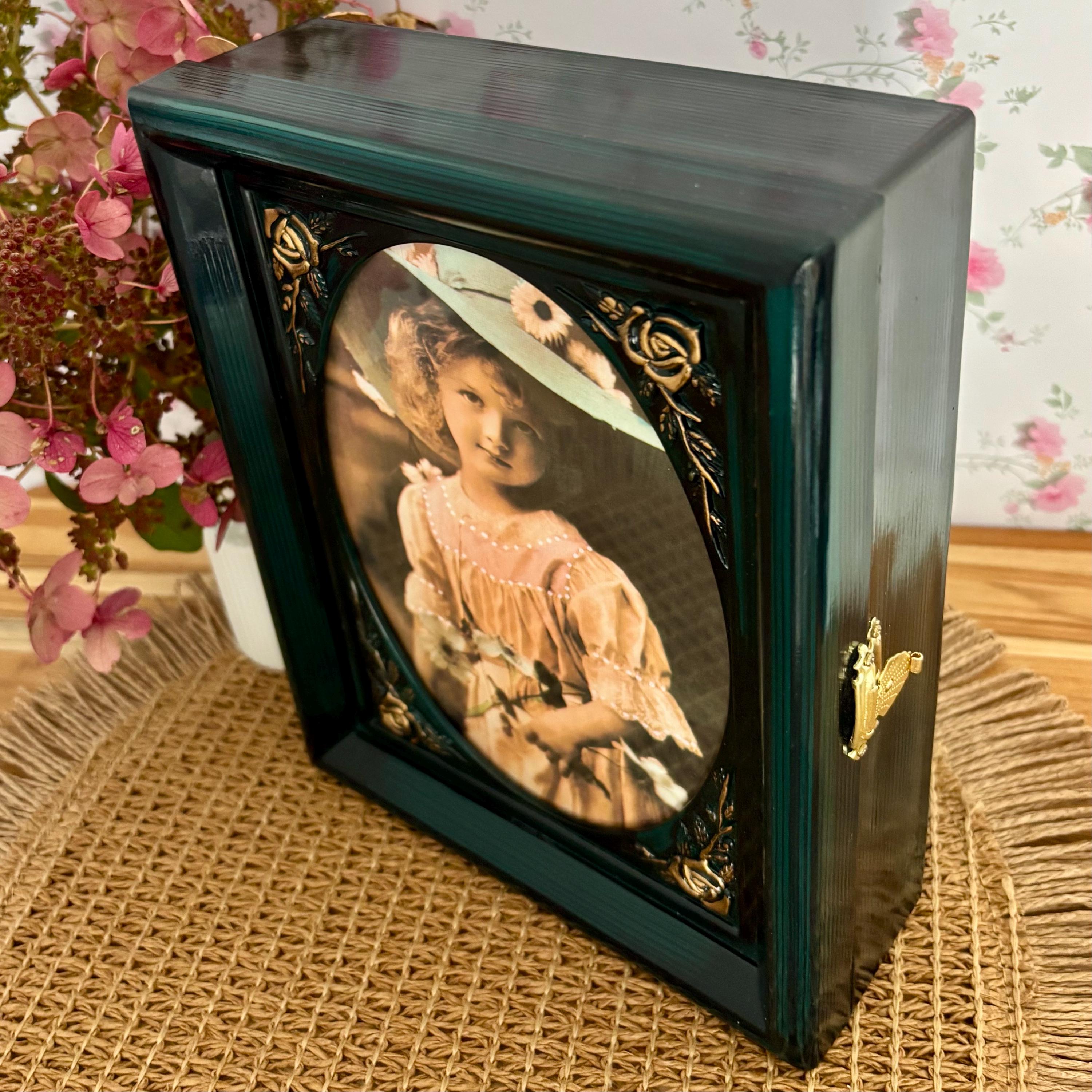 2 Petites Boîtes à Bijoux En Bois Laqué Noir – Décor De Fleurs