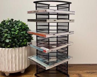 Vintage Black Metal CD Storage Tower, Vertical Stand for 96 Cds