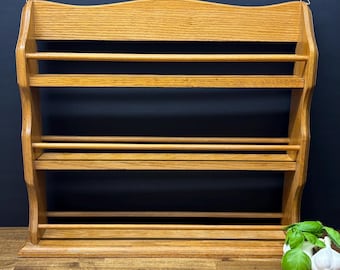 Solid wood wall-mounted spice rack, rustic kitchen storage, decorative wall-mounted pot holder in country style