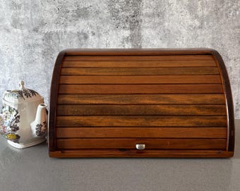 Solid wood bread box, revolving door, rustic vintage kitchen storage